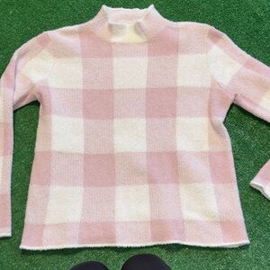 Pink and White Checkered Women's Sweater